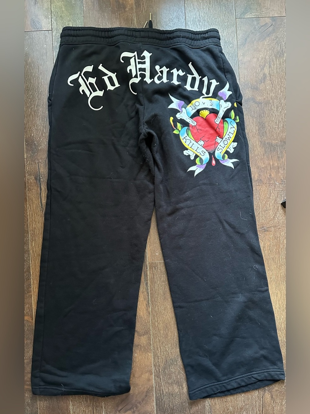 Ed Hardy Love Kills Slowly Sweatpants Skull Heart Streetwear Wide Leg Size XL